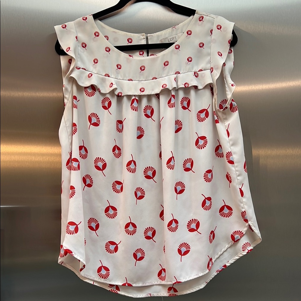 Floral Sleeveless Top - Red and White